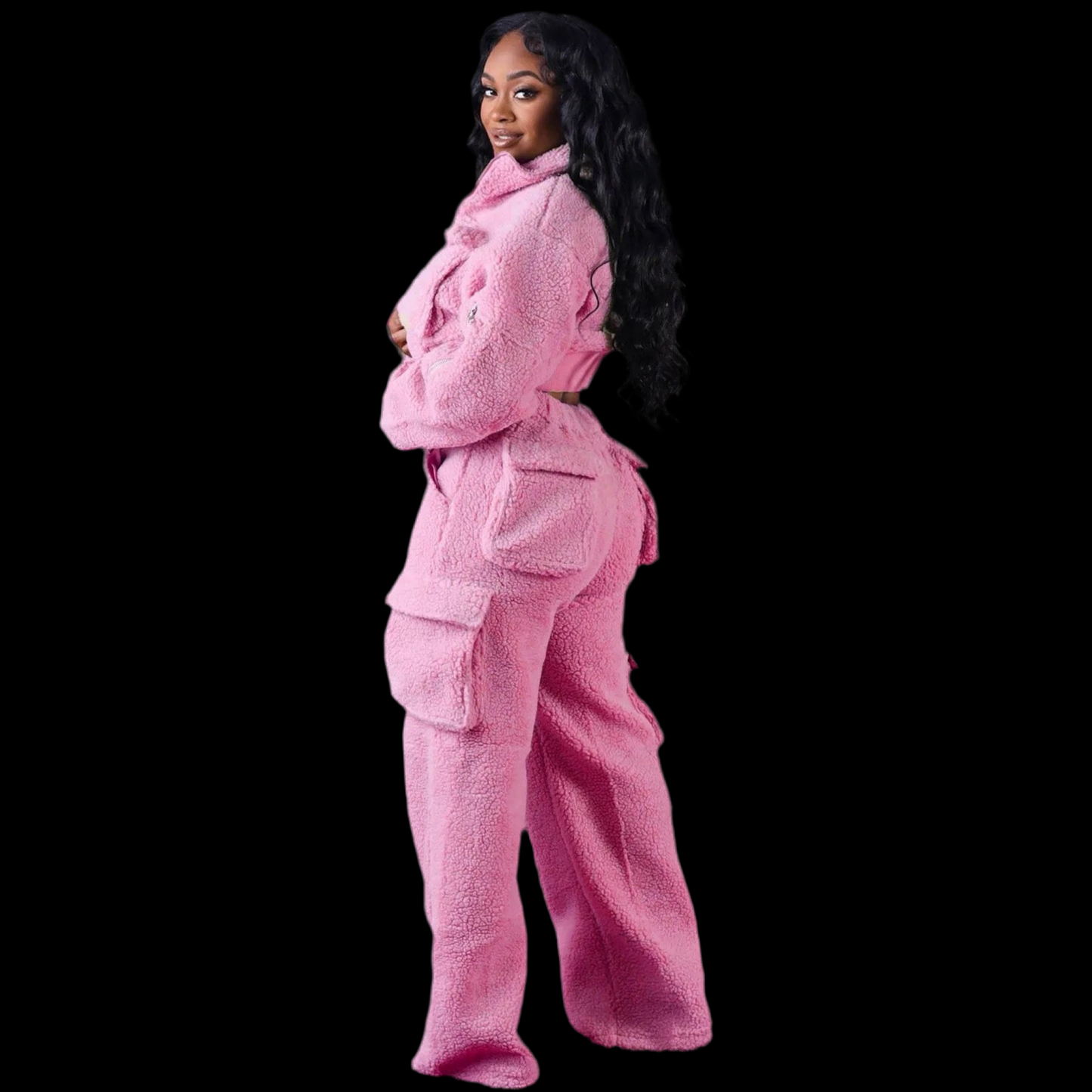 Warm Thick Fleece Set Long Sleeve Full Cargo Pockets Pants Women Two piece Set - Luxa Rova