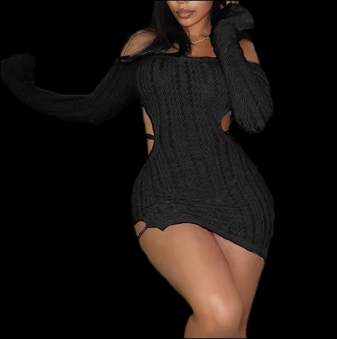 Backless Long Sleeve Slim Dress - Luxa Rova