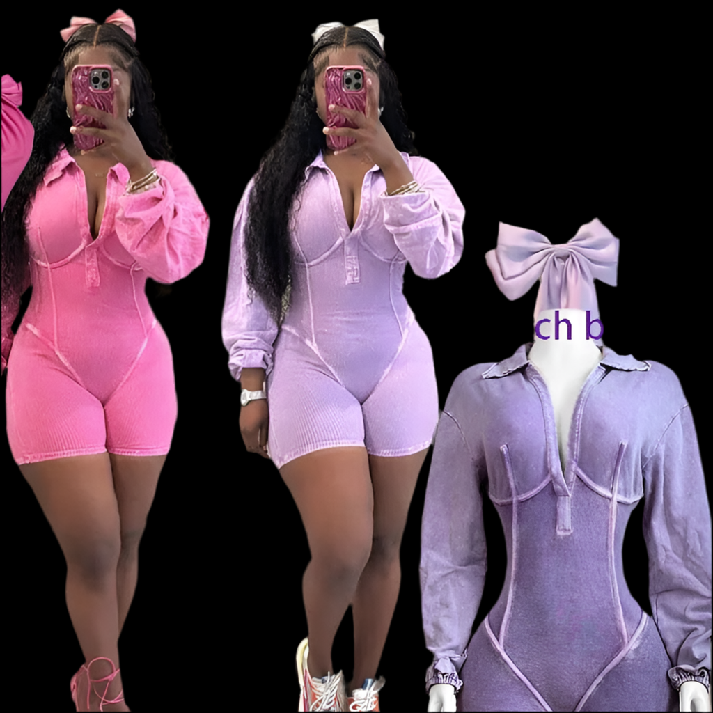Cotton Long Sleeve Washed Jumpsuit + Bow 2 Pcs Set High Quality Romper Shorts Women - Luxa Rova
