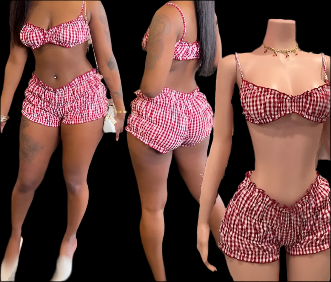 Two Piece Plaid Short Set - Luxa Rova