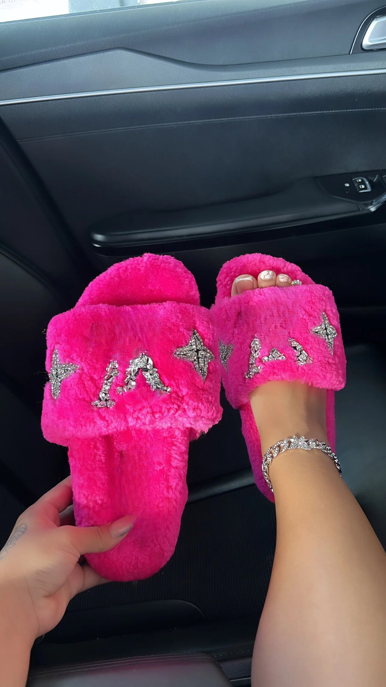 Fur Rhinestone Sandals