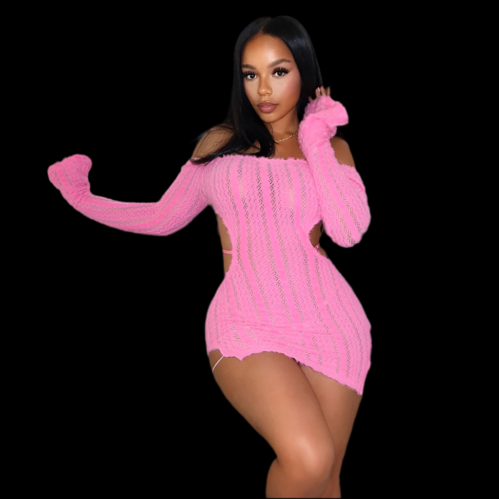 Backless Long Sleeve Slim Dress - Luxa Rova