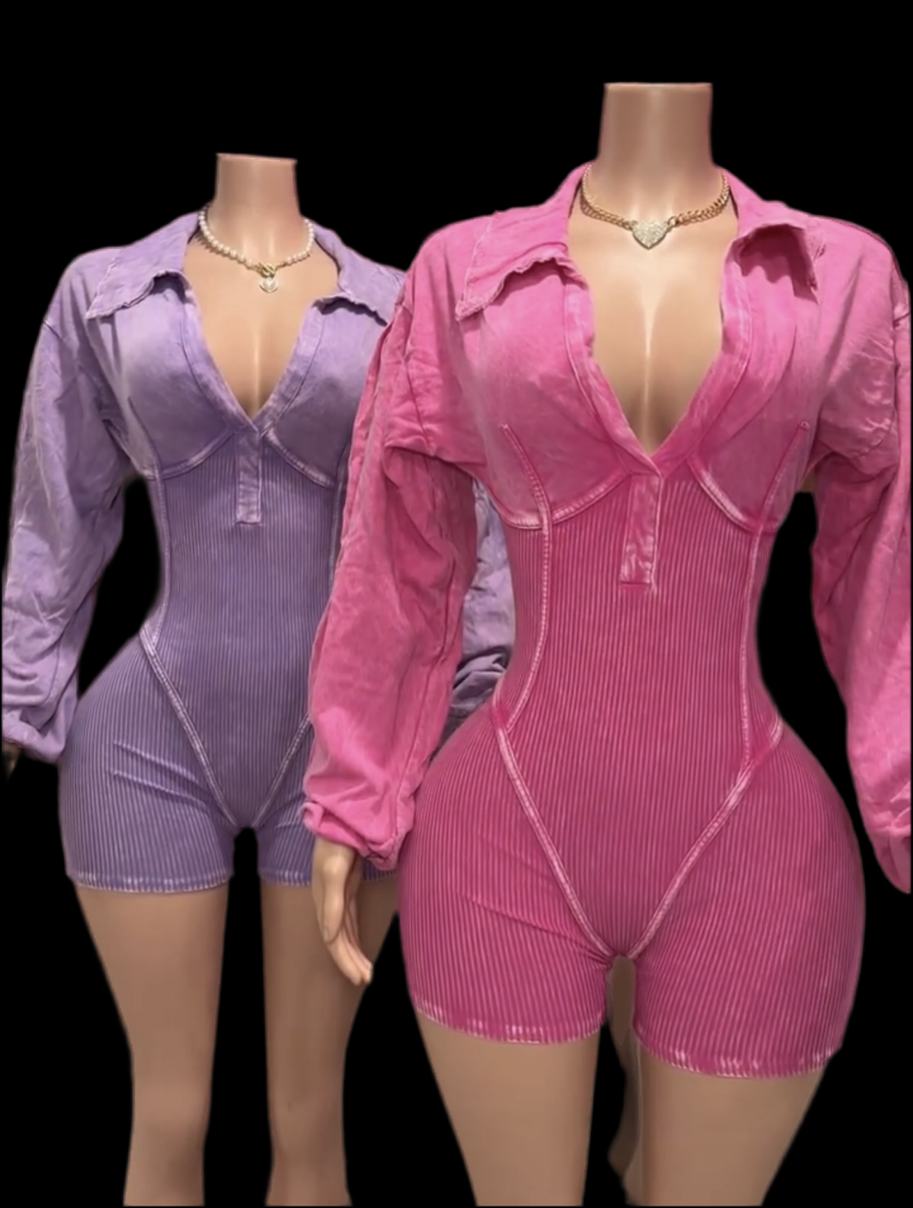 Cotton Long Sleeve Washed Jumpsuit + Bow 2 Pcs Set High Quality Romper Shorts Women - Luxa Rova