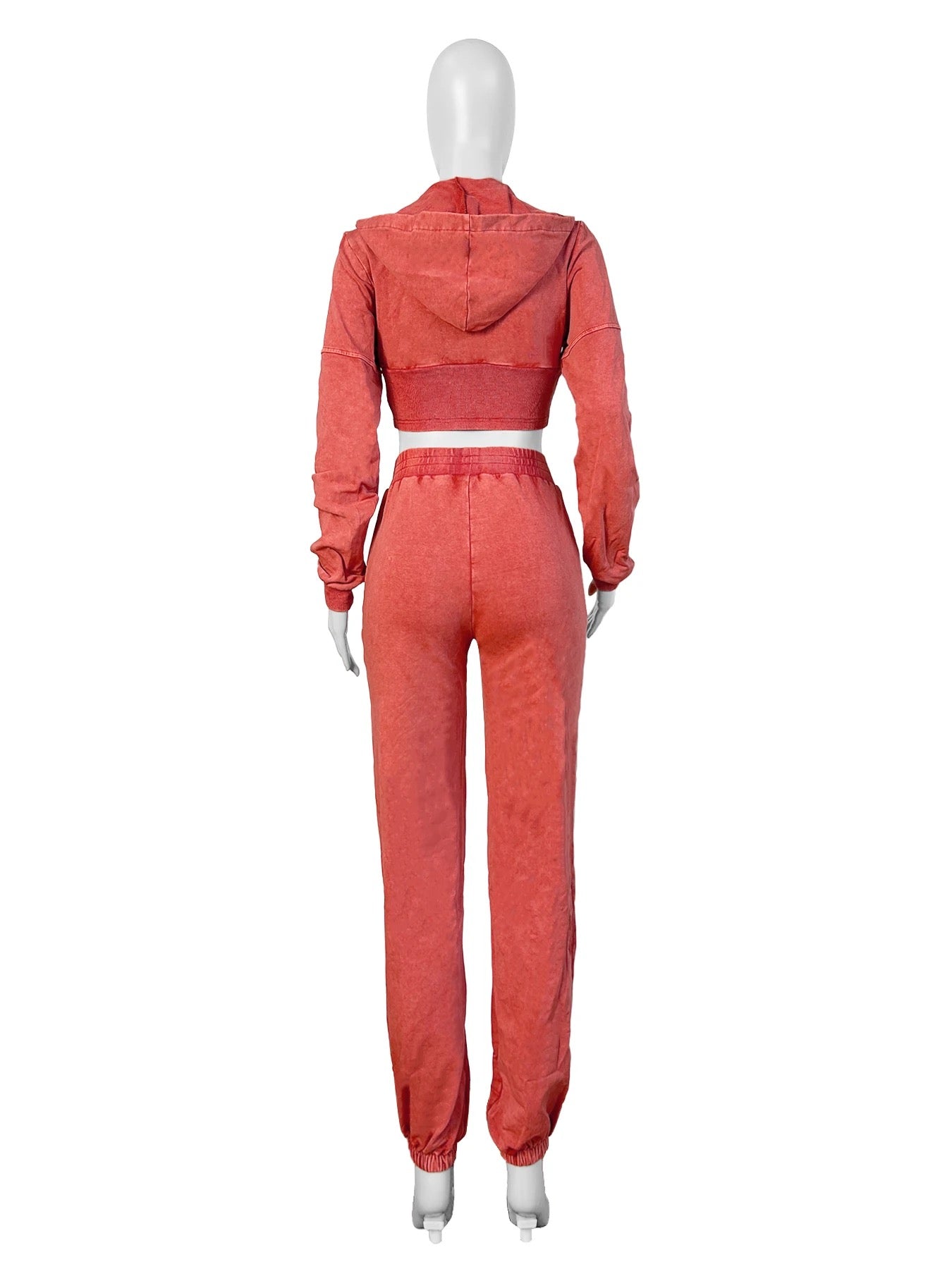 Fall Women’s Sets Acid Washed Zip Up wide High waisted Jogger Pants Corset Crop Top Hoodie 2 Piece Sweatpants Set ORANGE - Luxa Rova