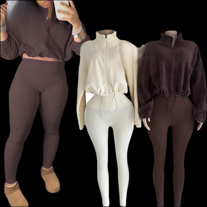 Fleece Crop Jacket 2 piece Set - Luxa Rova 