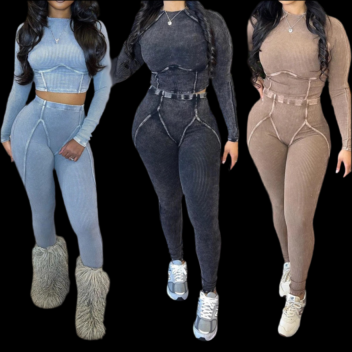 Winter Fall Women 2 Piece Sets Washed Cotton Slim Fit Crop Shirt And Leggings Set - Luxa Rova 