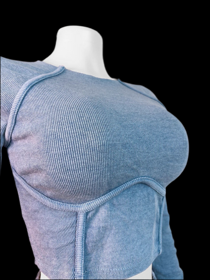 Winter Fall Women 2 Piece Sets Washed Cotton Slim Fit Crop Shirt And Leggings Set - Luxa Rova 