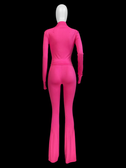 Women Tracksuit Slim Body con Pants Sets Fashion Flared Pants Set Long Sleeve Crop Tops Jacket Pant Suit For Women - Luxa Rova 