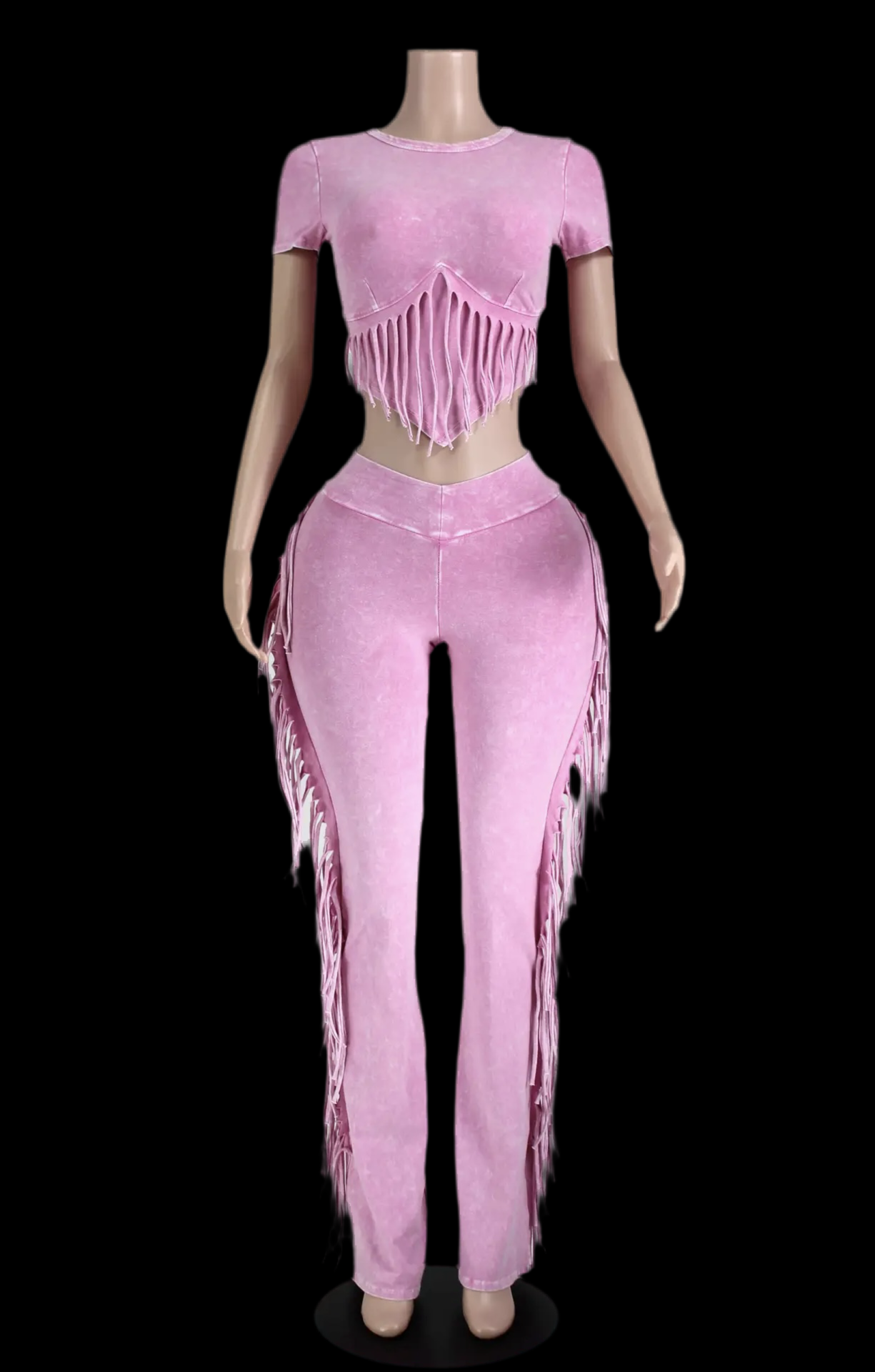 Mineral Wash Fringe Baby Tee & Flare Pant Set - Luxa Rova 