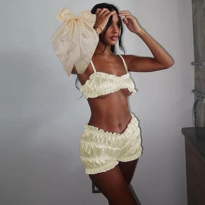 New Women’s Two Piece Silk Set + Hair Bow - Luxa Rova 