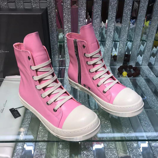 RICK OWENS PINK WHITE LACE UP HIGH TOP