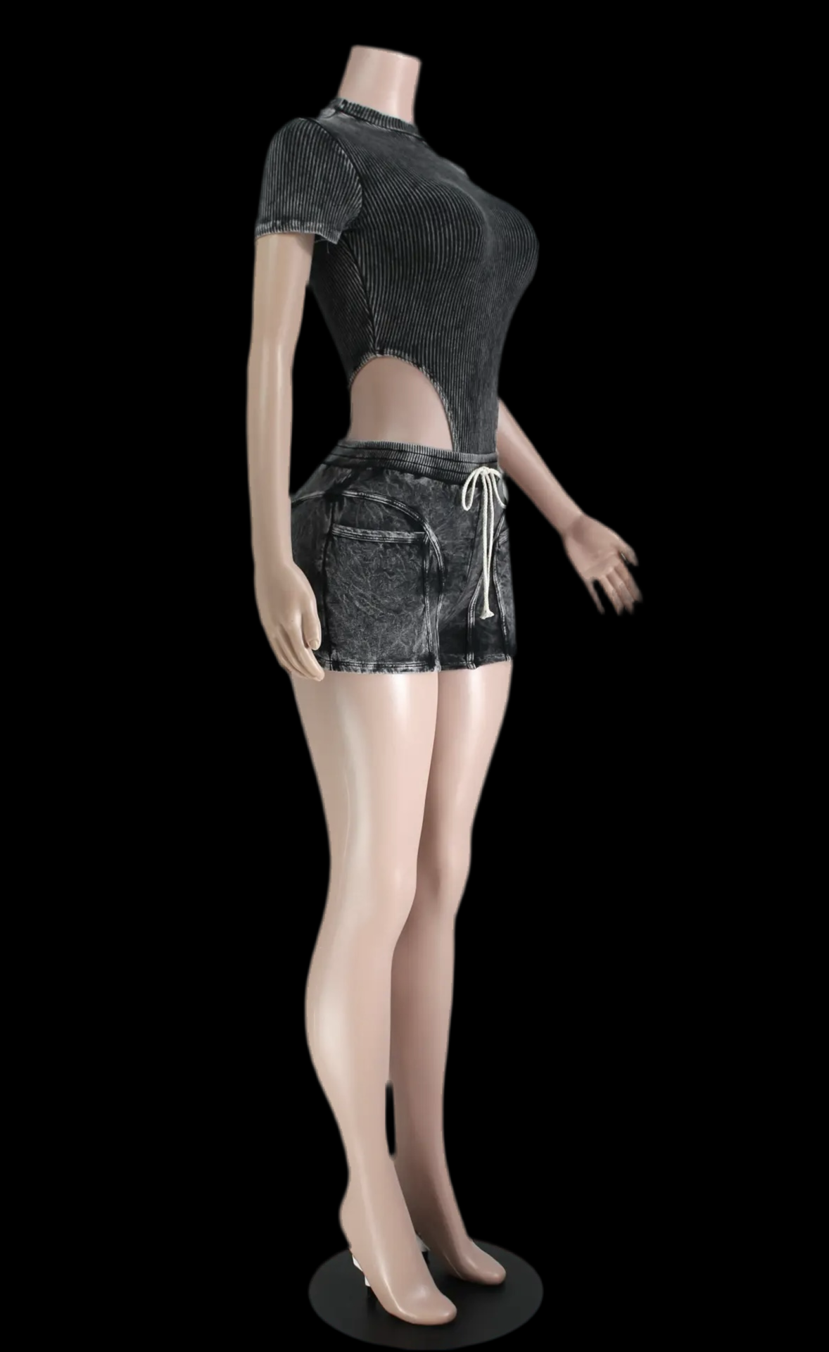 Mineral Wash Sleeveless Bodysuit & Cargo Pant Set - Luxa Rova 