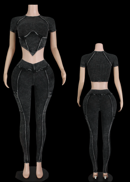 Mineral Wash Contour Short Sleeve Top & Leggings Set - Luxa Rova 