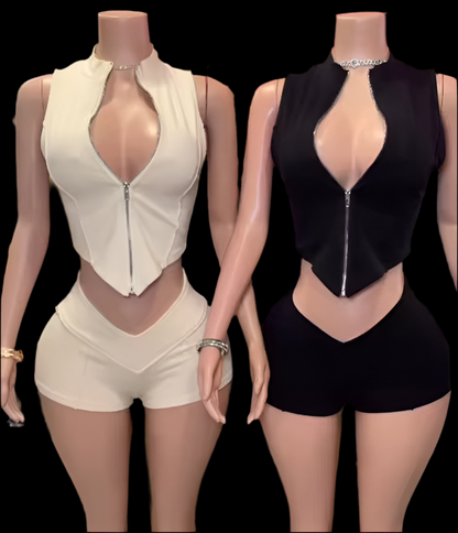 Zipper Crop Top 2 Piece Set