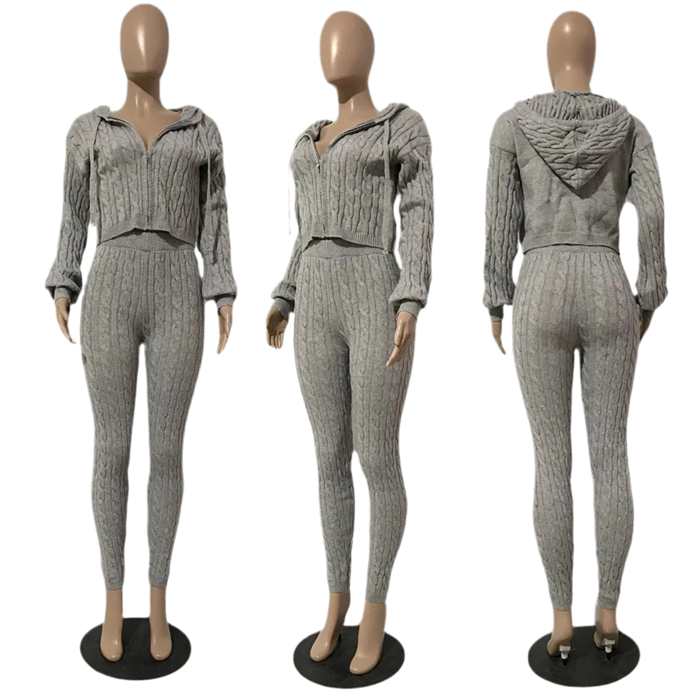 Hoodie Sweater Set Knitted two piece set - Luxa Rova 