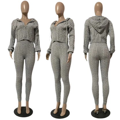 Hoodie Sweater Set Knitted two piece set - Luxa Rova 