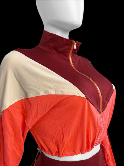 Two Piece Zipper Crop Top Flare Pants Outfit