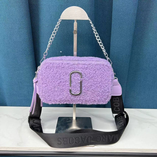 Marc Jacobs Snapshot Faux Shearling Crossbody Bag in Arctic Dust