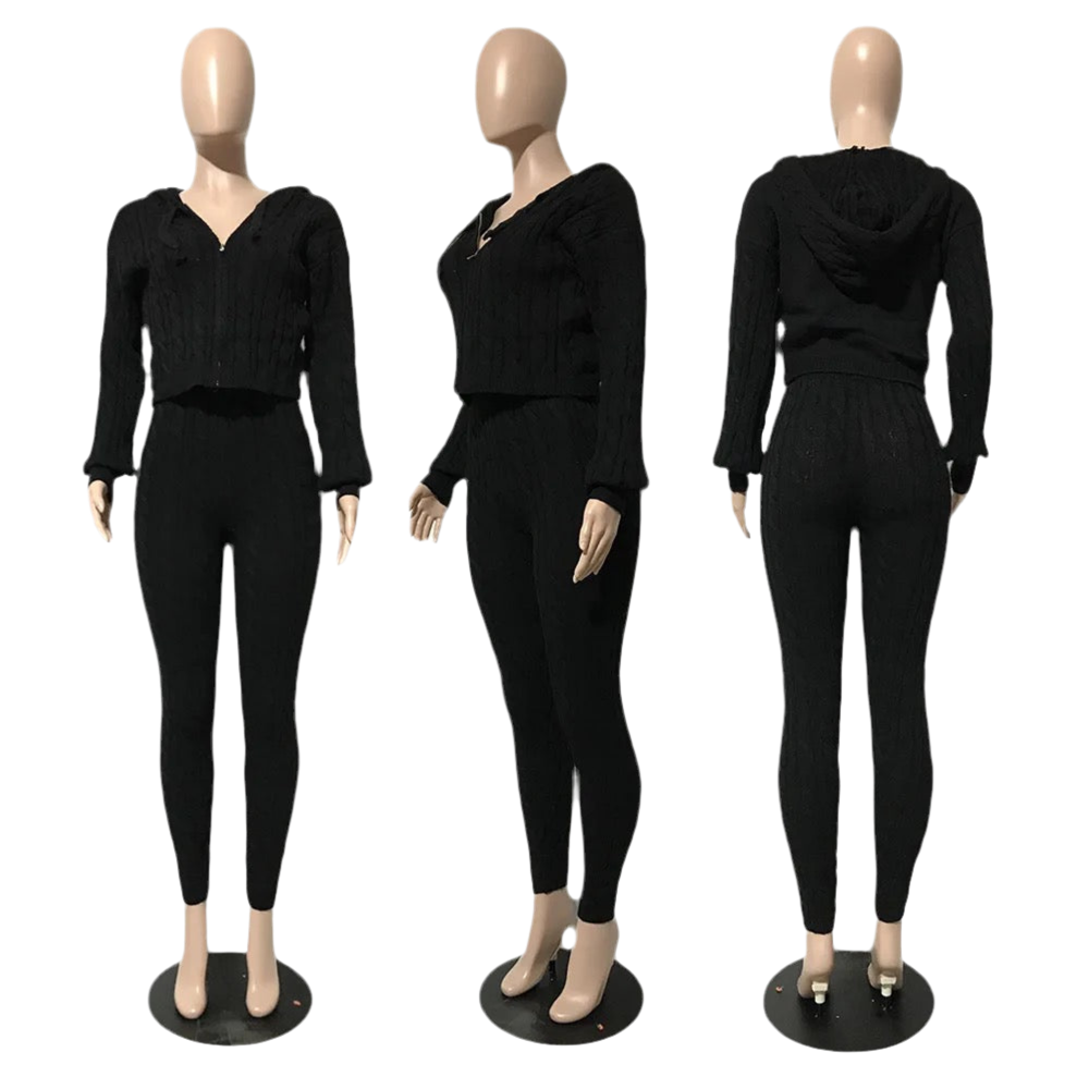 Hoodie Sweater Set Knitted two piece set - Luxa Rova 