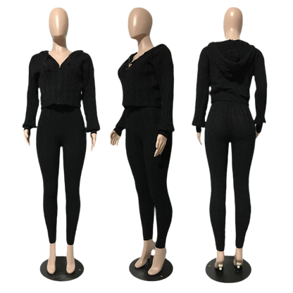 Hoodie Sweater Set Knitted two piece set - Luxa Rova 