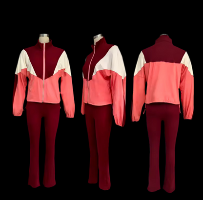 Two Piece Zipper Crop Top Flare Pants Outfit - Luxa Rova 