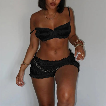 New Women’s Two Piece Silk Set + Hair Bow - Luxa Rova 