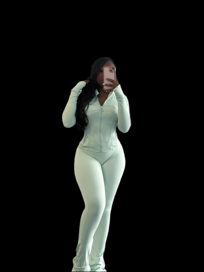 Women Tracksuit Slim Body con Pants Sets Fashion Flared Pants Set Long Sleeve Crop Tops Jacket Pant Suit For Women - Luxa Rova 