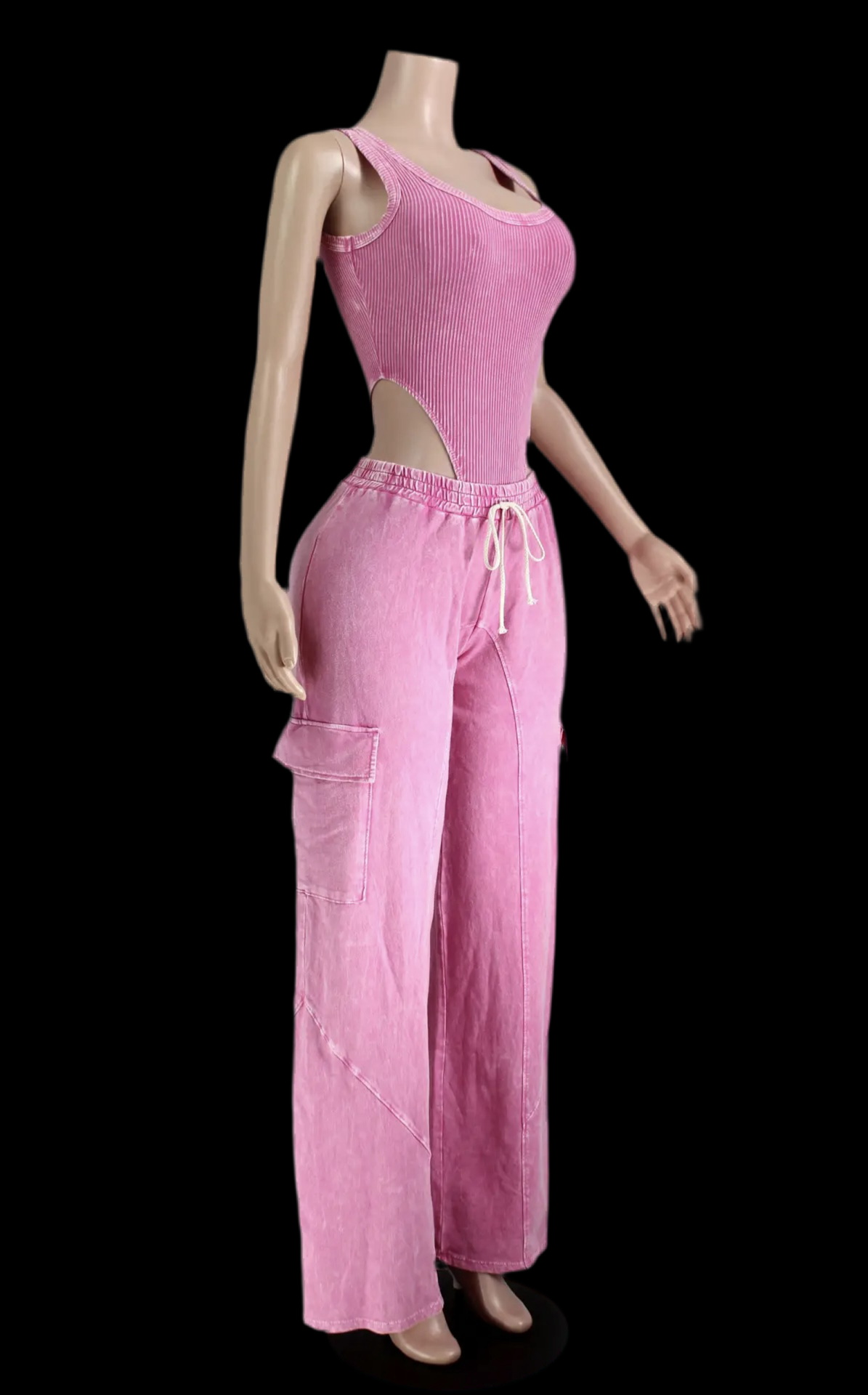 Mineral Wash Sleeveless Bodysuit & Cargo Pant Set - Luxa Rova 