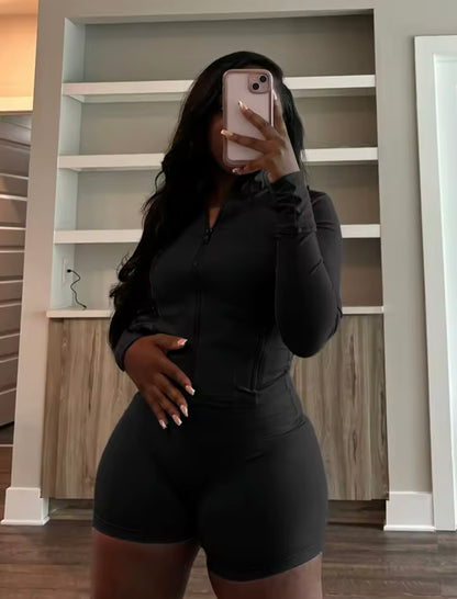 2 Piece sets women sexy two piece sets women clothing activewear loungewear gym fitness sets zip up jacket and shorts set tracksuit outfits