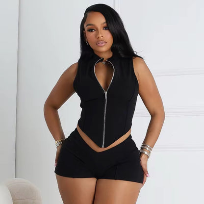 Zipper Crop Top 2 Piece Set
