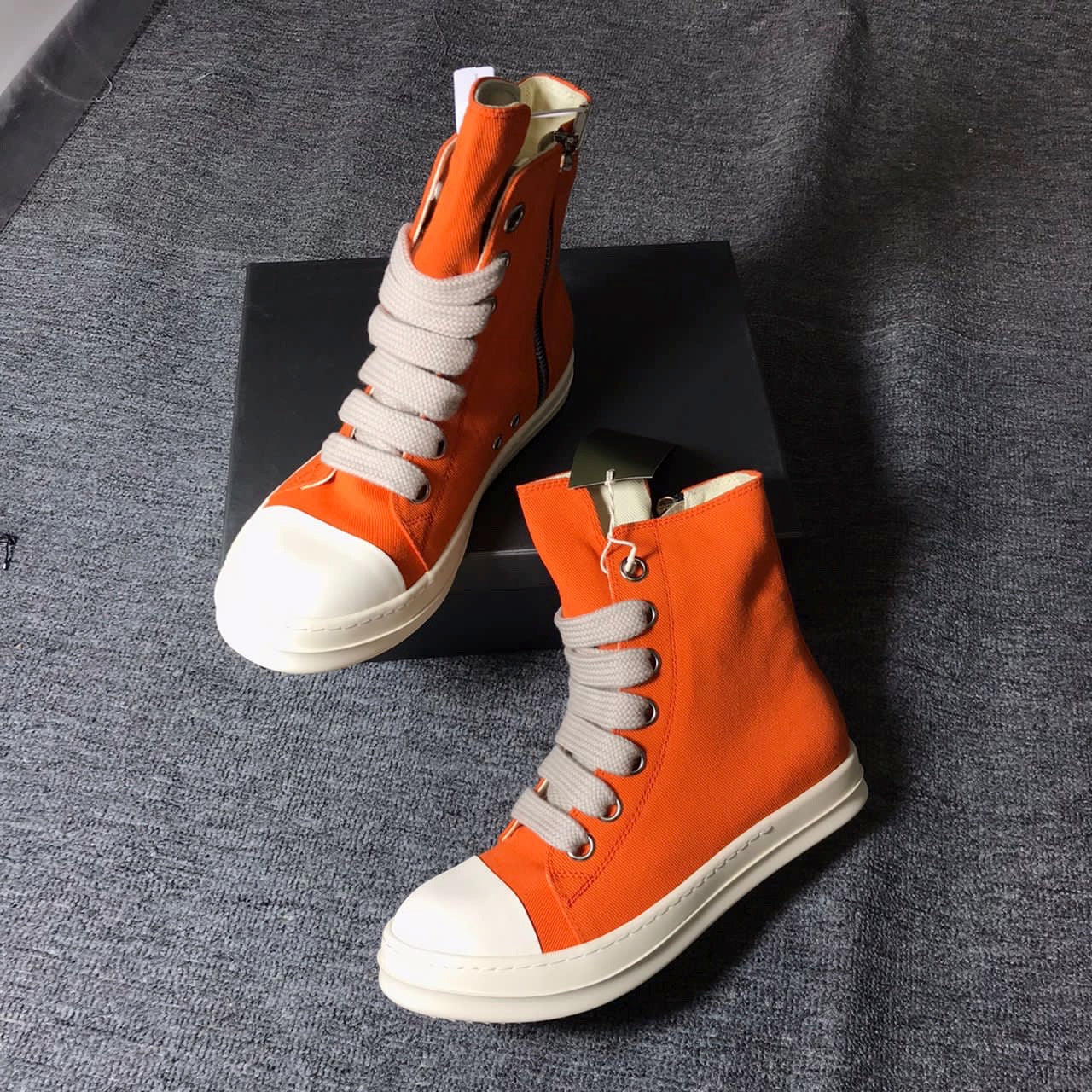 RICK OWENS ORANGE LACE UP HIGH TOP