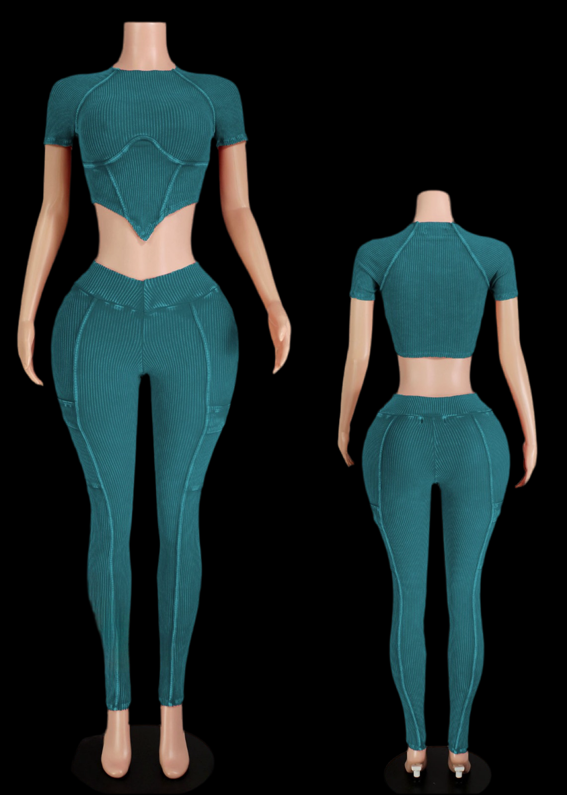 Mineral Wash Contour Short Sleeve Top & Leggings Set - Luxa Rova 