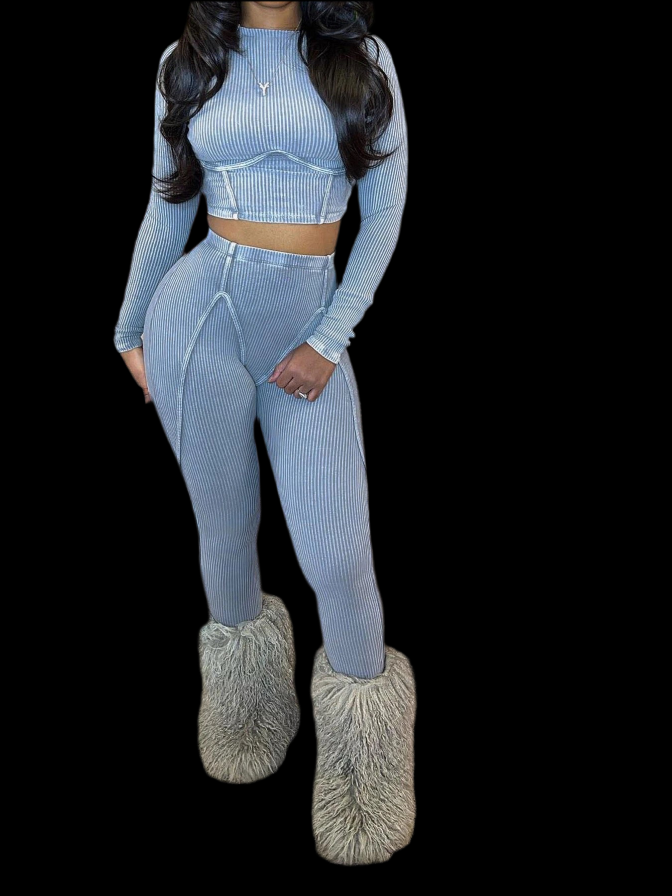 Winter Fall Women 2 Piece Sets Washed Cotton Slim Fit Crop Shirt And Leggings Set - Luxa Rova 