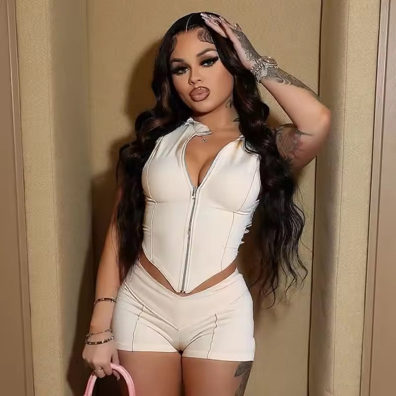 Zipper Crop Top 2 Piece Set