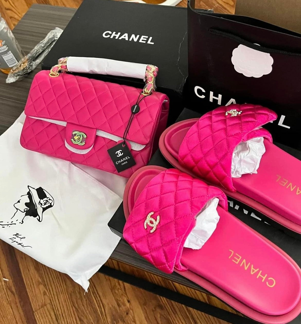 Chanel Purse+Sandal Set HOT PINK