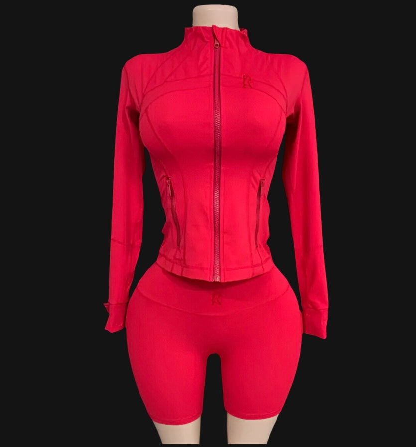 LR Custom Long Sleeve + Shorts GYM Set RED