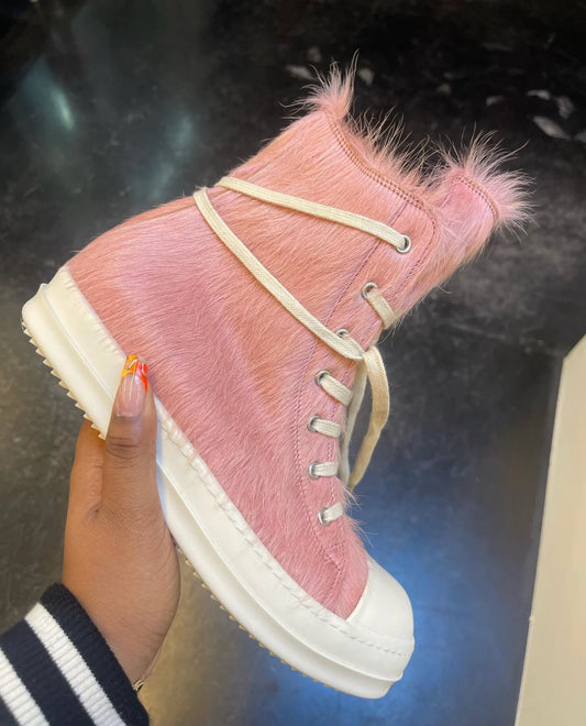 RICK OWENS PINK FUR LACE UP