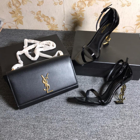 YSL PURSE & HEEL SET BLACK GOLD