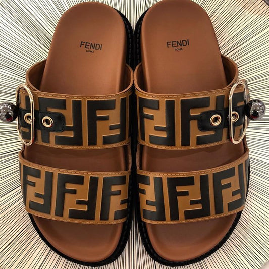 Fendi 2 Strap Sandals BROWN