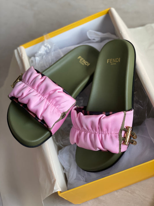 Fendi Satin Slides GREEN/PINK