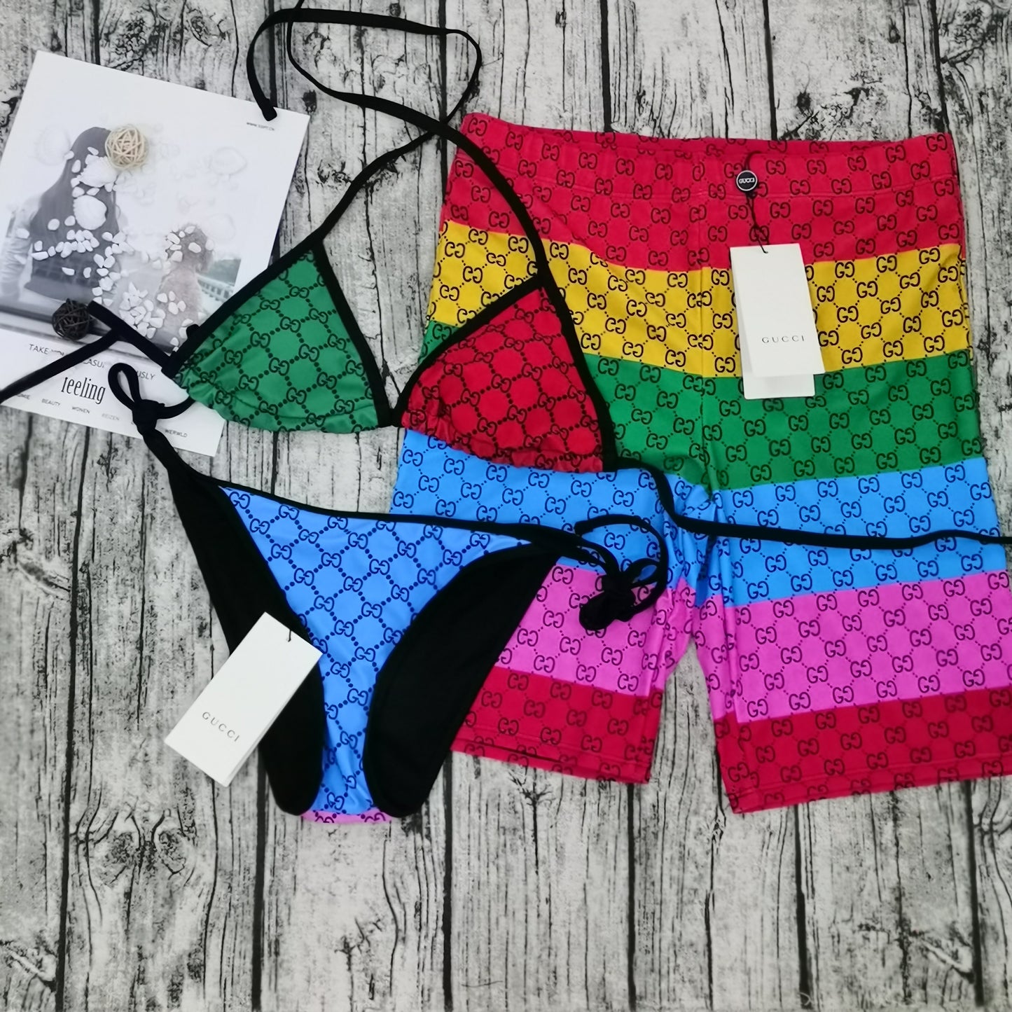 Gucci MultiColored Couple Swim Set