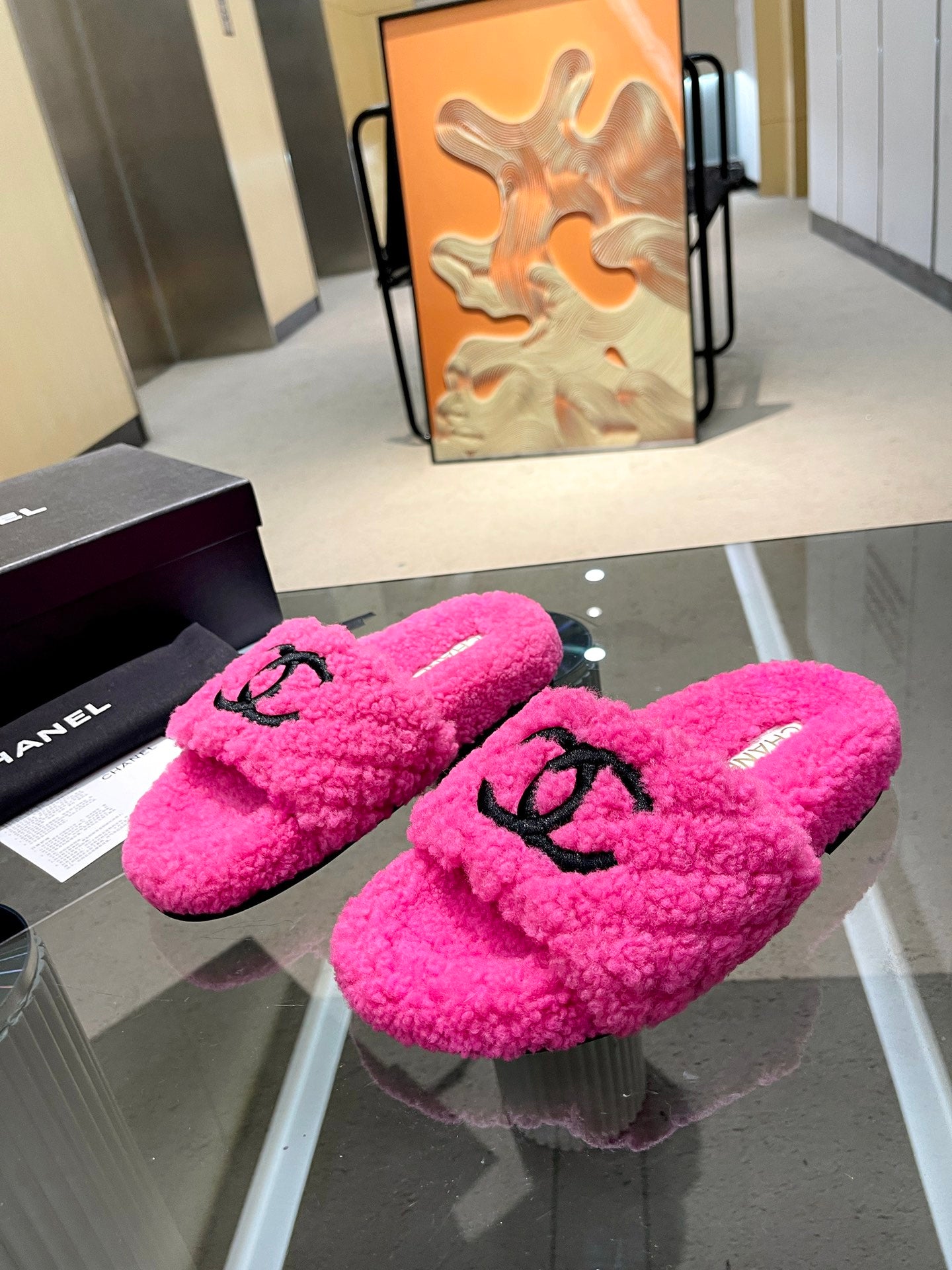 Chanel fur sandals