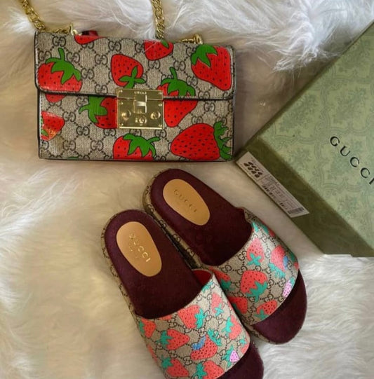 STRAWBERRY GUCCI PURSE AND SANDAL SET