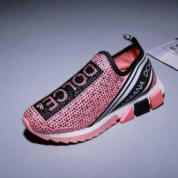 D&G PINK SPARKLE LOGO-STRIPE SOCK SNEAKER