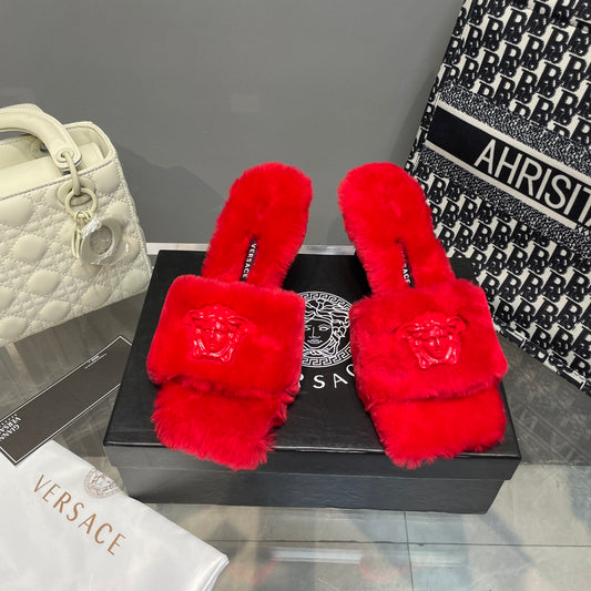 RED VERSACE FUR HEELS