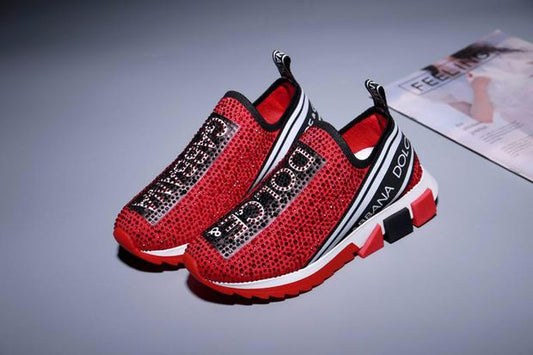 D&G RED SPARKLE LOGO-STRIPE SOCK SNEAKER