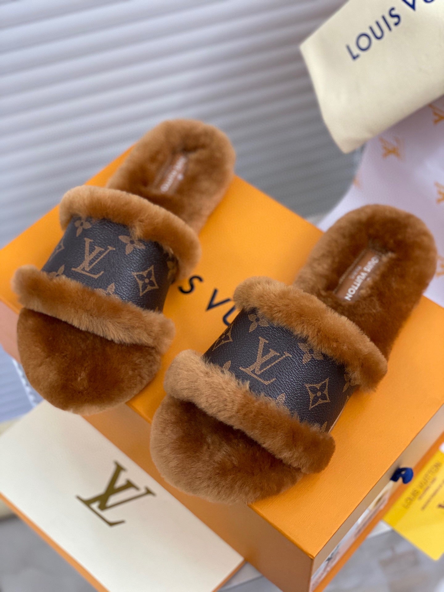 LV FUR SANDALS