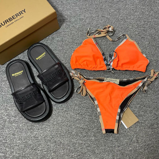 BURBERRY SWIMSUIT AND SLIDE SET