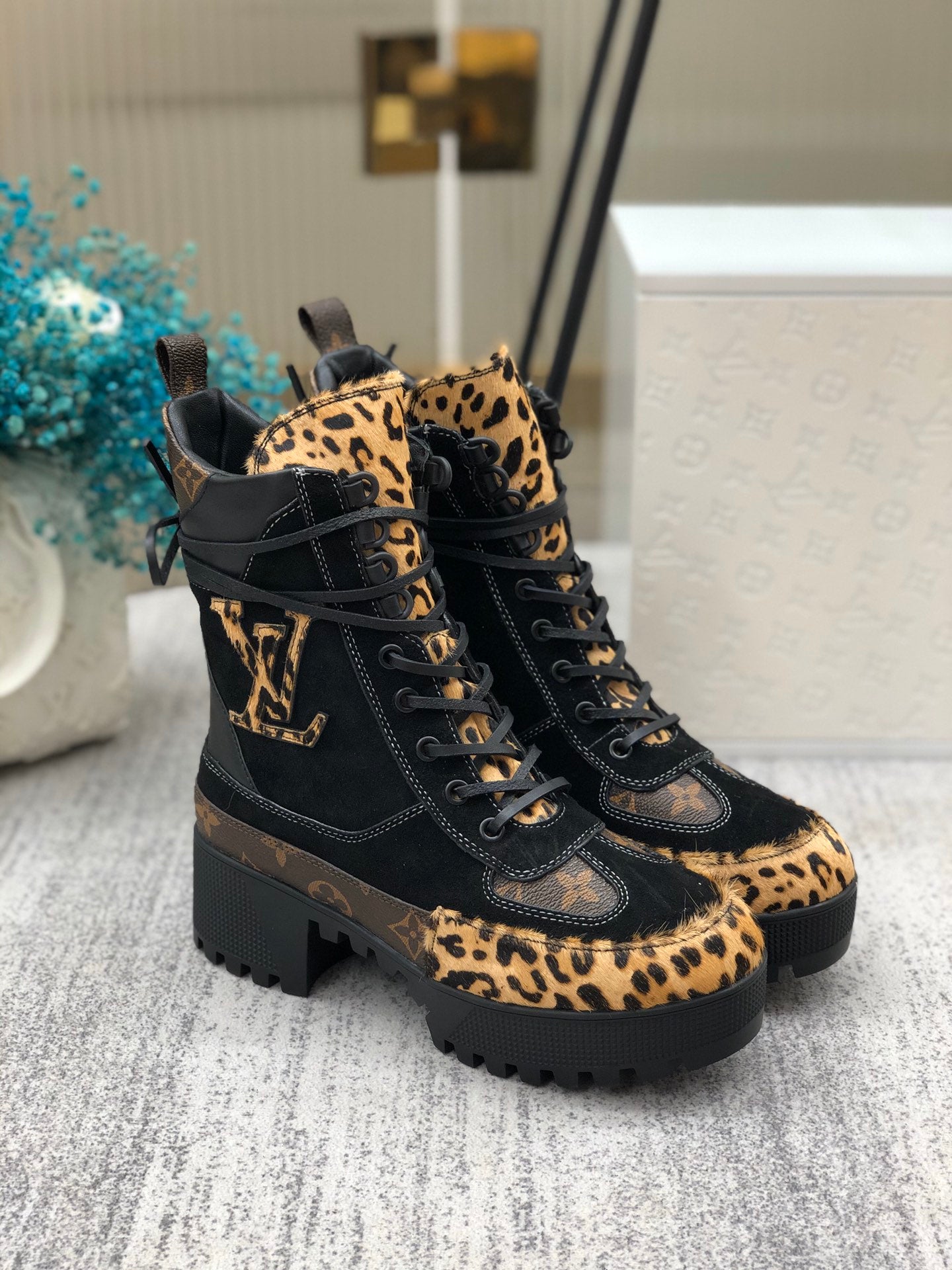 Louis Vuitton Cheetah Combat Boots