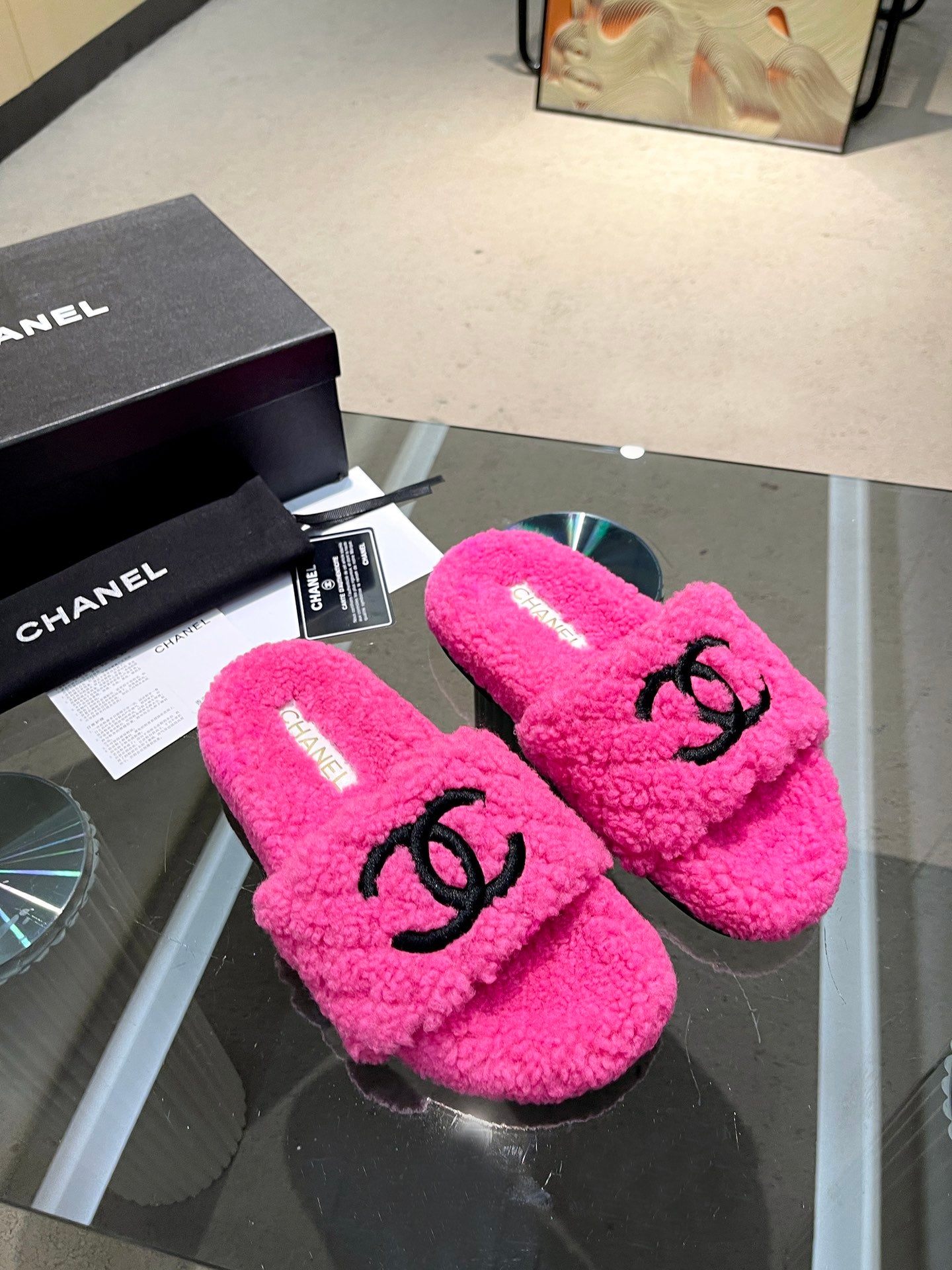 Chanel fur sandals